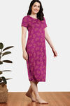 Zivame Gilded Opulence Viscose Mid Length Nightdress - Red Plum — thumbnail 3